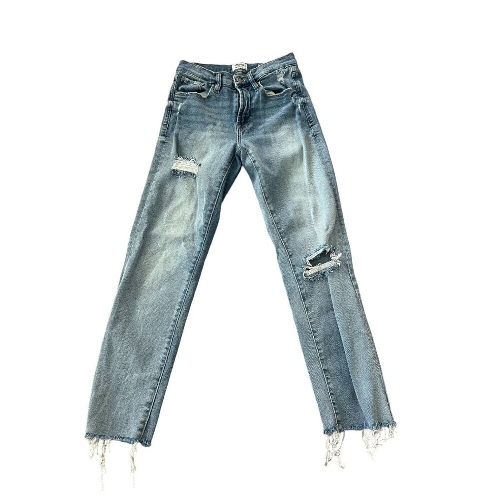 Kensie Distressed Jeans Size 0/25 Vintage Luxe The Slim Straight Medium Wash